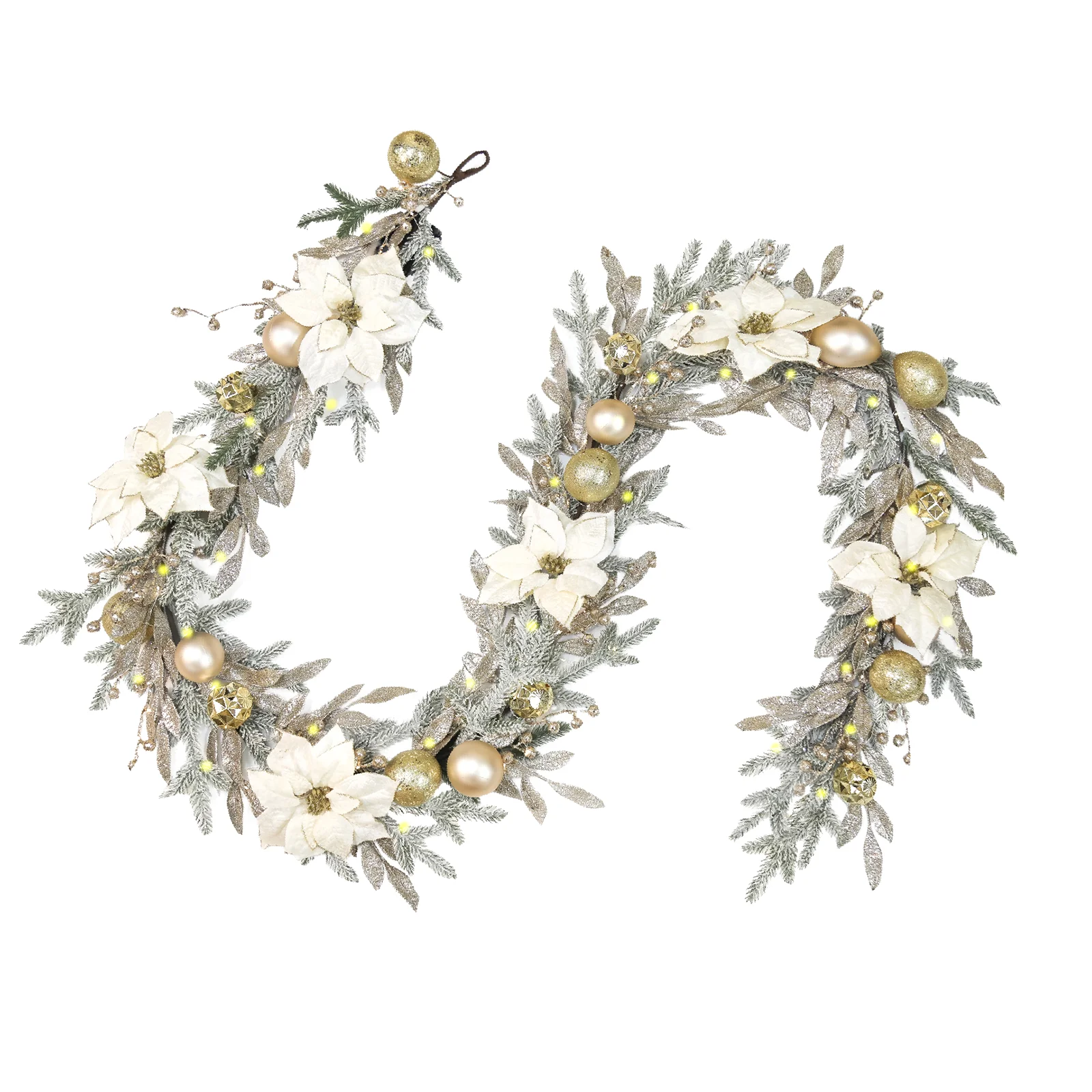 

9ft Pre-lit Artificial Christmas Garland with 100 LED Lights, Battery Operated, Features Mixed Gold Berries, Balls, Pine Cones &