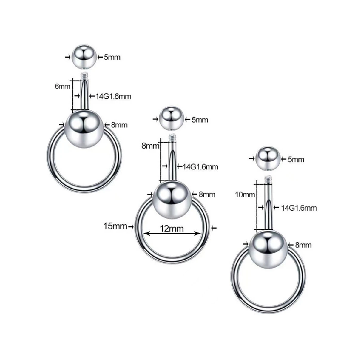 1 قطعة فاسق 6 مللي متر/8 مللي متر/10 مللي متر الفولاذ المقاوم للصدأ البطن زر خواتم الجراحية الصلب السرة هيئة ثقب المجوهرات