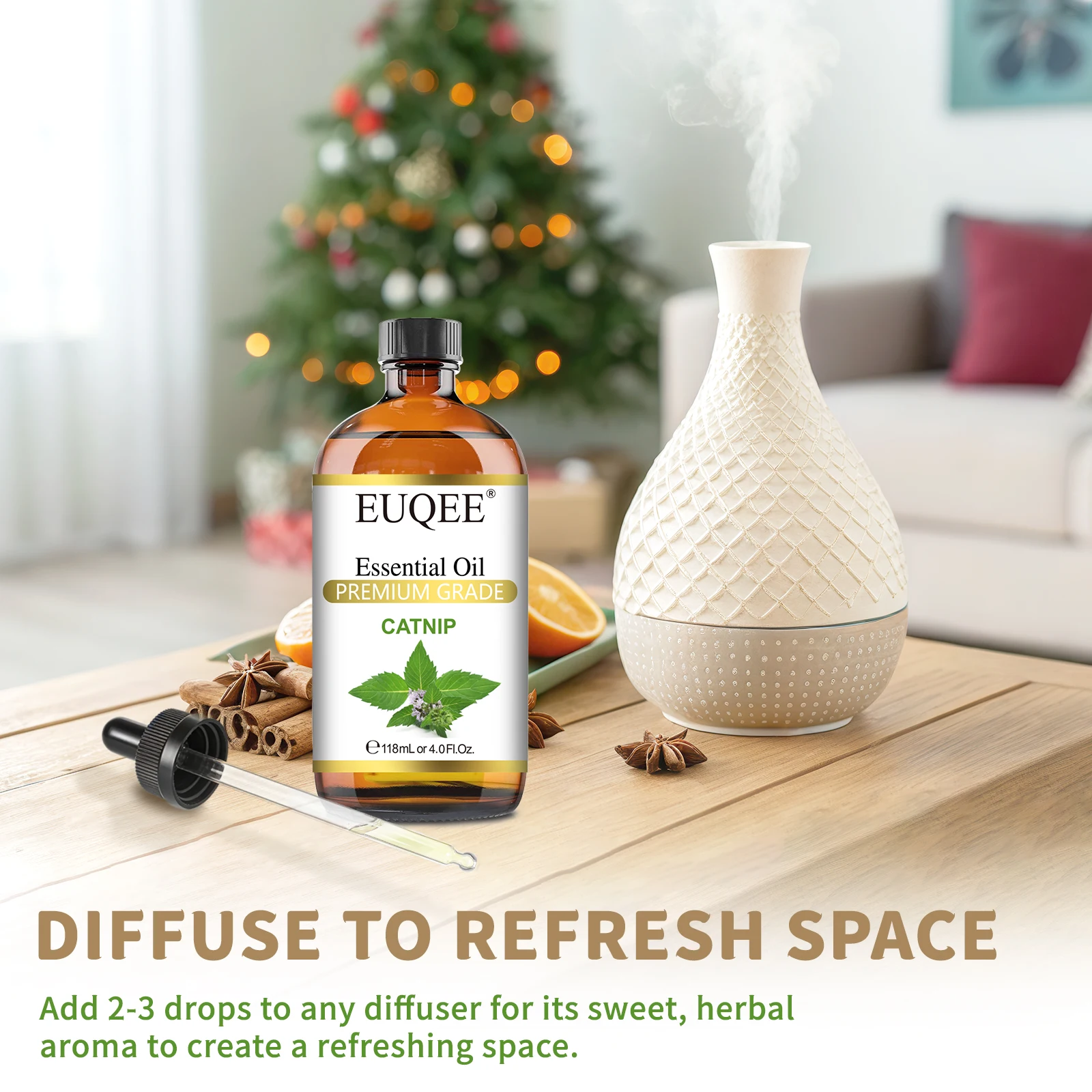 EUQEE 118ml Pure Essential Oil for Humidifier Diffuser Catnip Spikenard Hinoki Lemon Verbena Lavender Vanilla Aromatherapy Oil