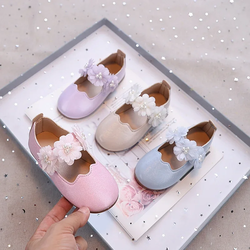 2025 Fashion Girls Ballet Performance Flat Shoes New Chic Flower Kids Leather Shoes Causal Wedding Party Children Princess Shoes