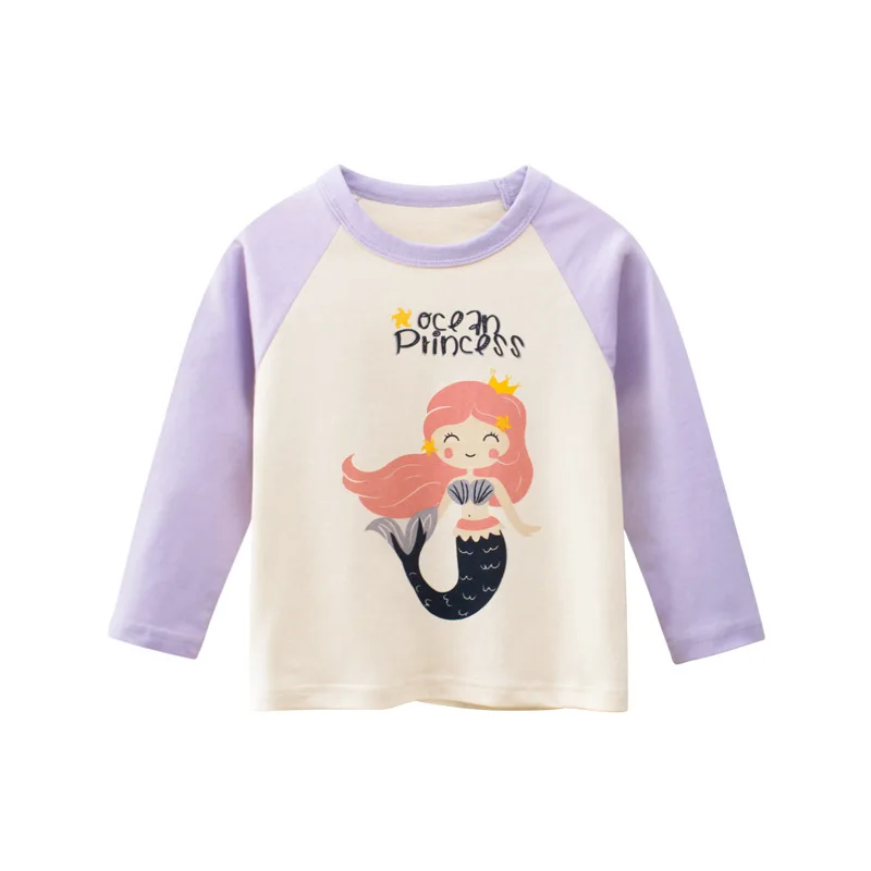 Girls Cartoon Pattern Base Shirt Cotton Warm Spring Autumn Round Neck Casual Comfortable Loungewear High Quality Kids T-Shirt