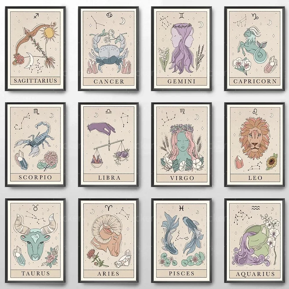 Wall Decoration Artwork Poster Horoscope Poster Home Decor Horoscope Tarot Cartoon Animals Canvas Painting