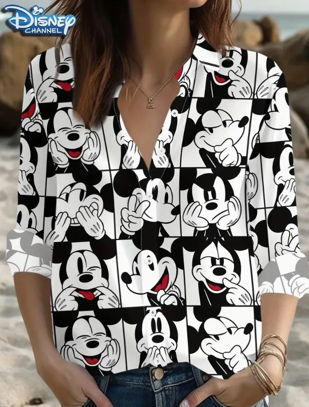 2025 Damesshirt met lange mouwen Disney-stijl modieus casual veelzijdig eenvoudig topje schattig Mickey Minnie