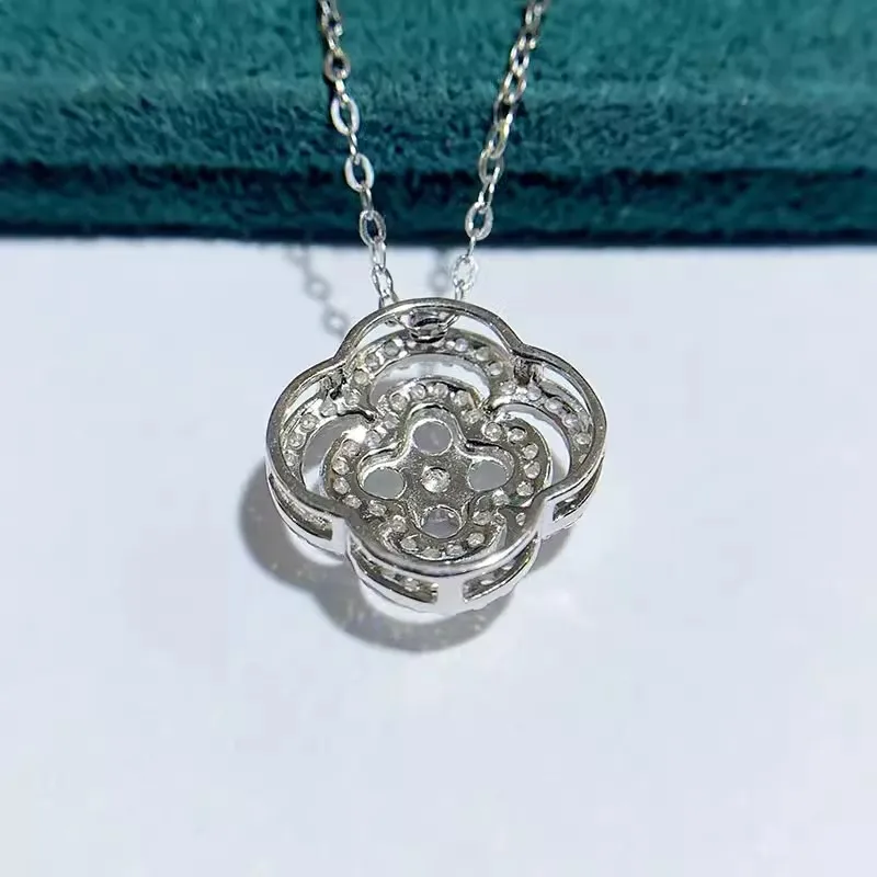 MeiBaPJ 3mm Round Stone DIY 925 Silver Holder Fashion Flower Pendant Setting Fine Wedding  Jewelry for Women