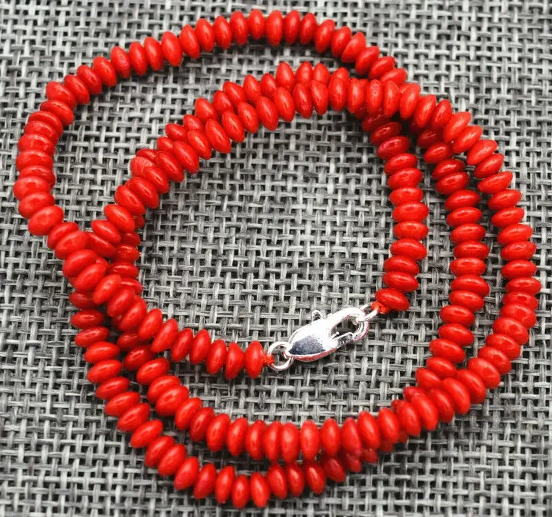 Stylish 2x4mm Natural red coral Abacus Gems Necklace 18INCH