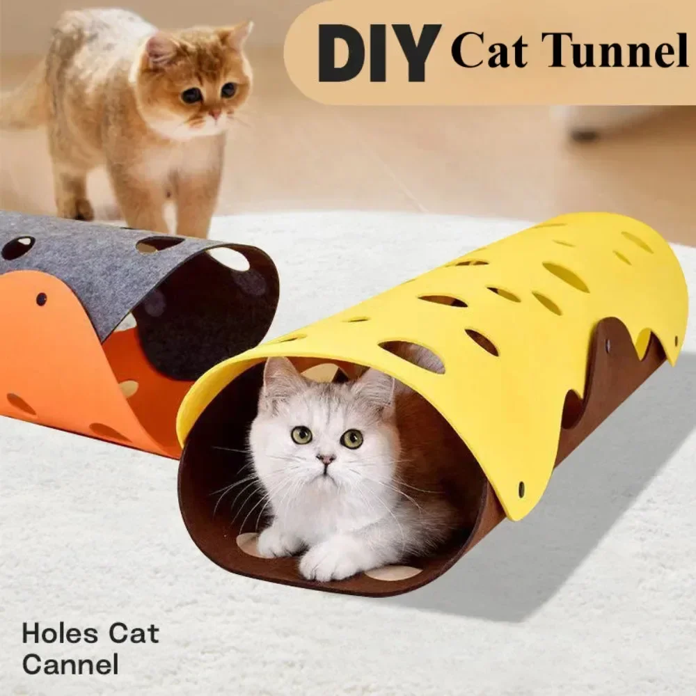 1PC Cat Tunnels Bed Foldable Pet Tunnel Tube Bed with Holes DIY Cats Play Mat Cat Activity Rug Toy for Interactive