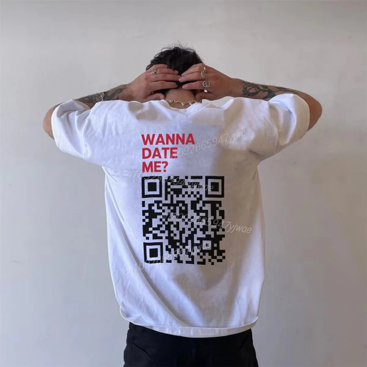 Wanna Date Me Qr Code T-Shirt Fun Graphic Print T-shirts Men's Women's Plus Size Casual Short Sleeve Crew Neck Cotton Tee