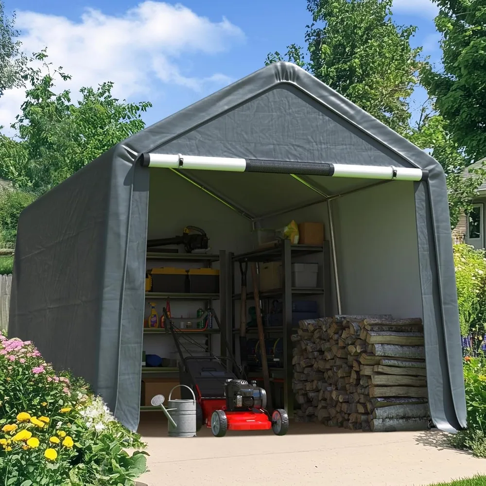

Heavy Duty 8x10FT Carport Shelter with Roll-Up Mesh Windows & Reinforced Frame, Portable Garage Canopy for Motorcycle S