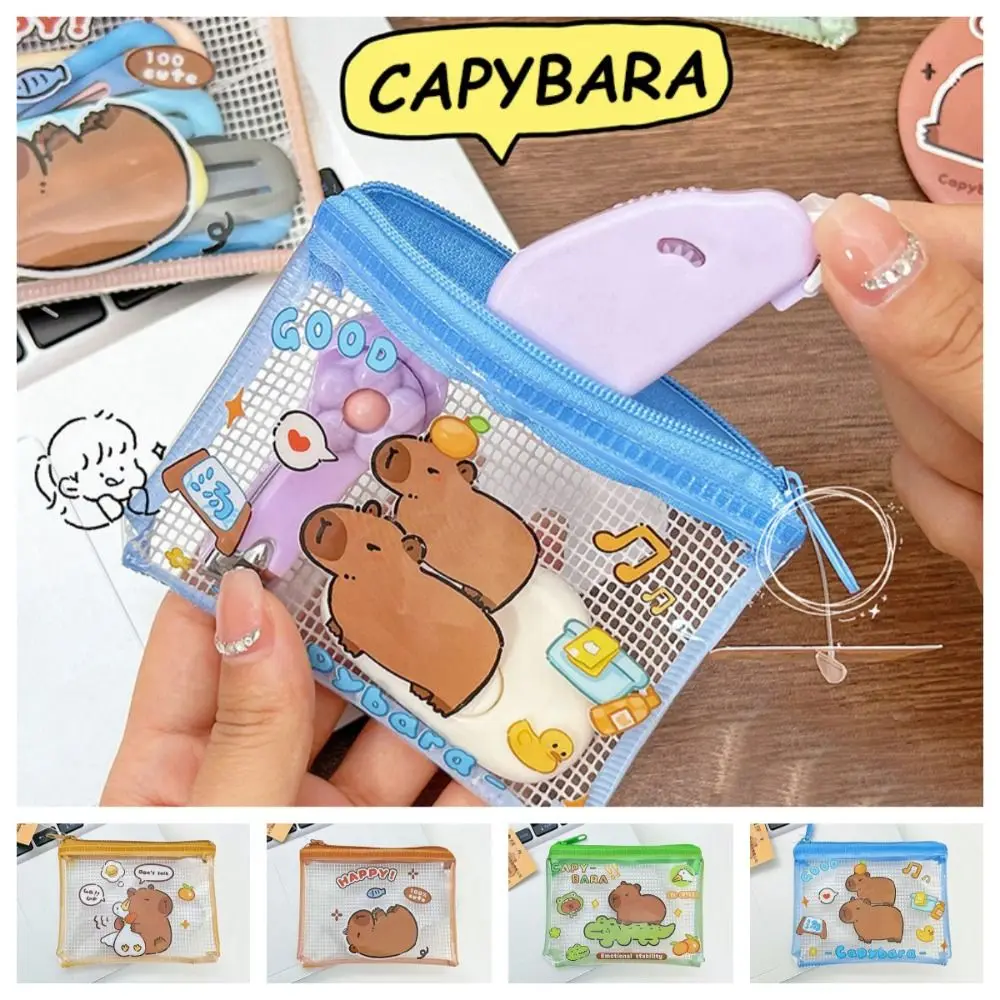 Carteira dos desenhos animados Capybara Transparente Coin Purse, Zipper Wallet, estojo protetor, titular do cartão de crédito, bolsa