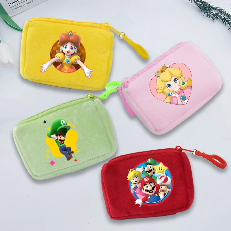 

Super Marios Coin Purses Anime Printed Peach Princess Mini Pouch Bags Soft Stuffed Square Storage Bag Kids Key Organizers Gift
