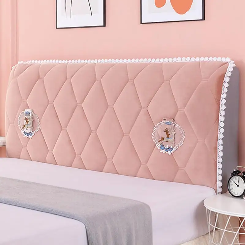 

Elegant European Style Bed Headboard Cover Soft Plush Cotton Padded Universal Wood Bed Backrest Clamp Dustproof Protector