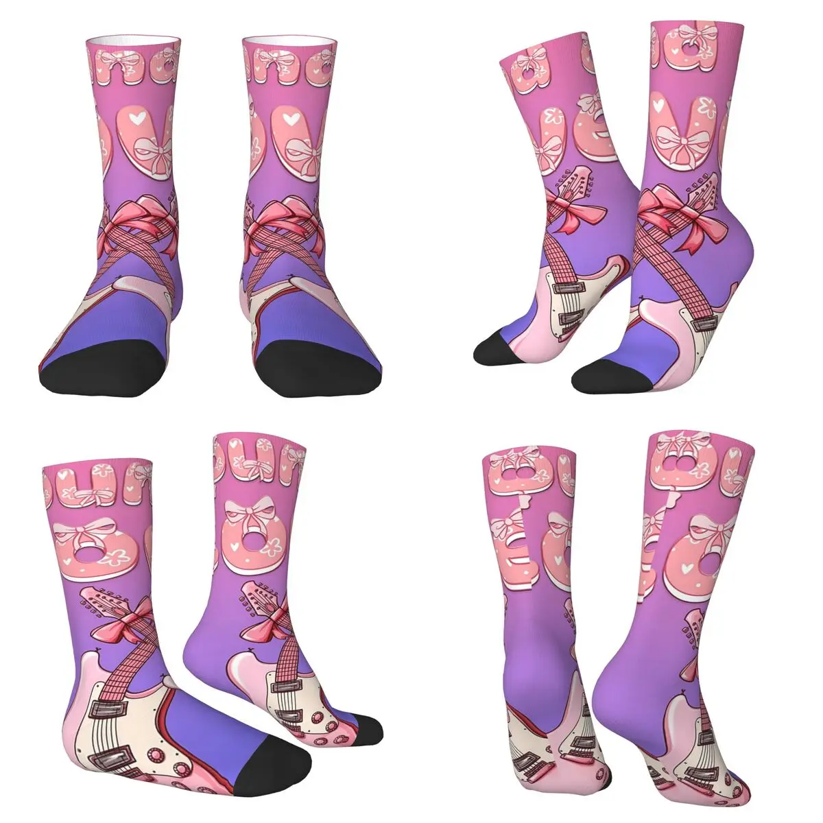 

Звук любви, розовые гитарные носки Harajuku, впитывающие пот чулки, всесезонные длинные носки, аксессуары для подарков унисекс