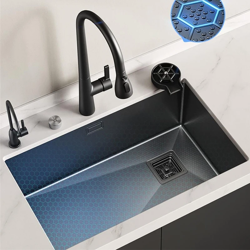 Nano Sized 304 Stainless Steel Sink Vegetable Washing Basin Thickened Large Single Slot Kitchen Dish Washing Basin Sink