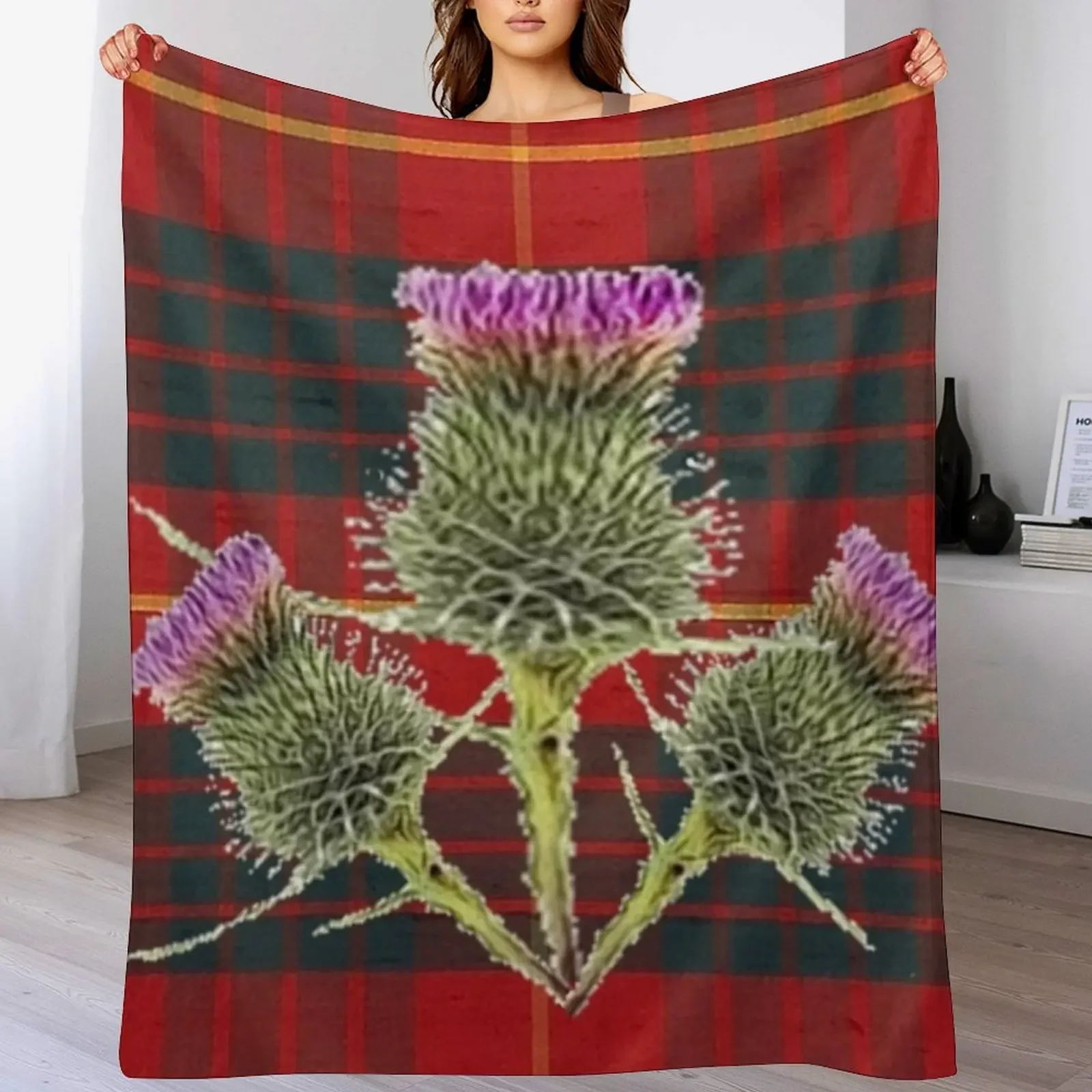 

SCOTTISH THISTLES ON CAMERON CLAN TARTAN Throw Blanket for sofa Large Sofa Throw Giant Sofa Blankets