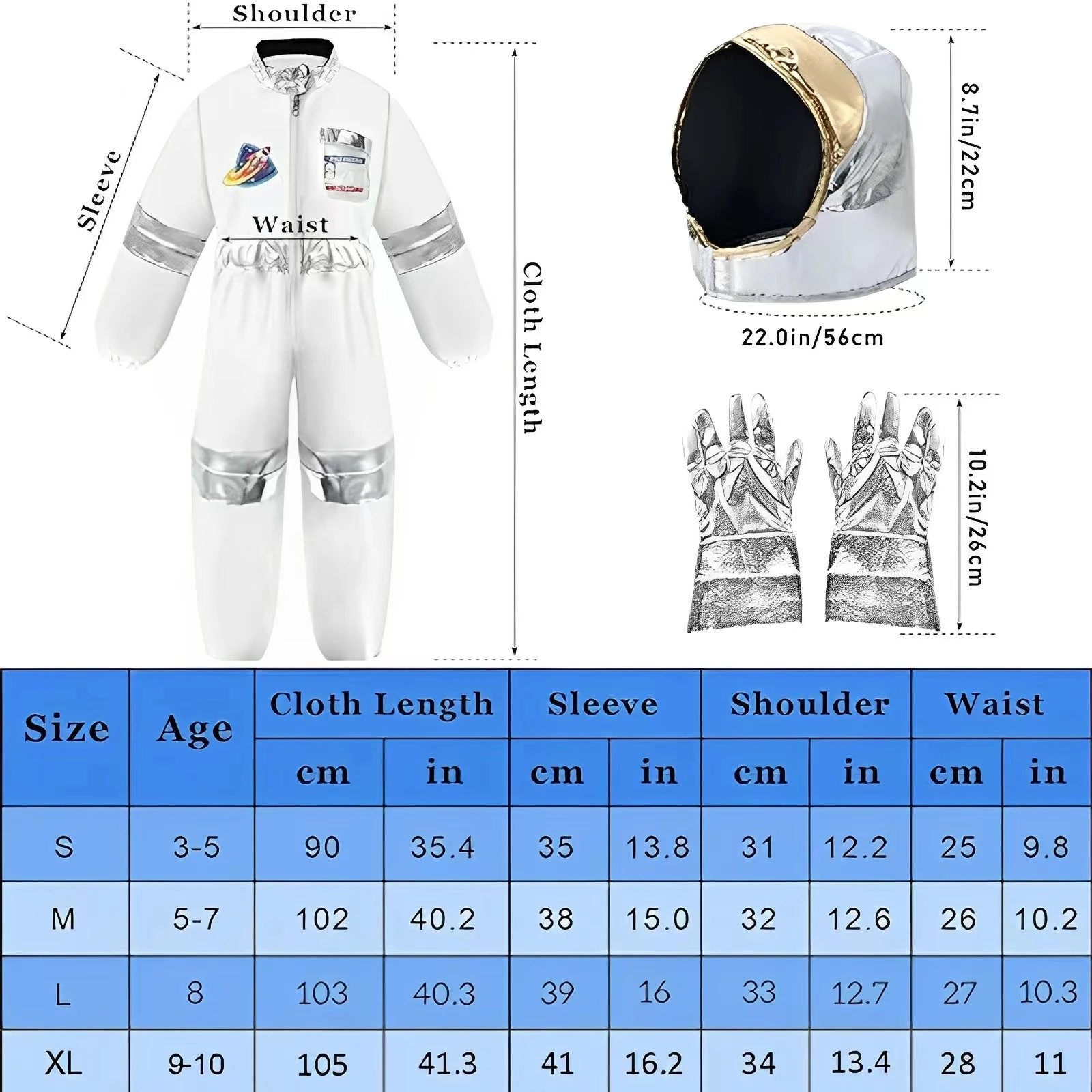 Astronaut Costume for Kids Space Pilot Jumpsuit with Helmet Pretend Dress Up Role Play Set Birthday Gifts Boys Girls