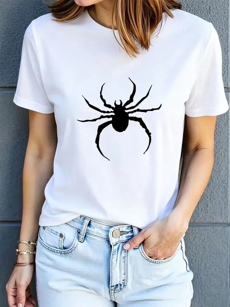 Streetwear Spider Print Women's Casual Short Sleeved Crew Neck Tee Spring/summer Top Tee Graphic Shirt Woman Girls Free Shipping