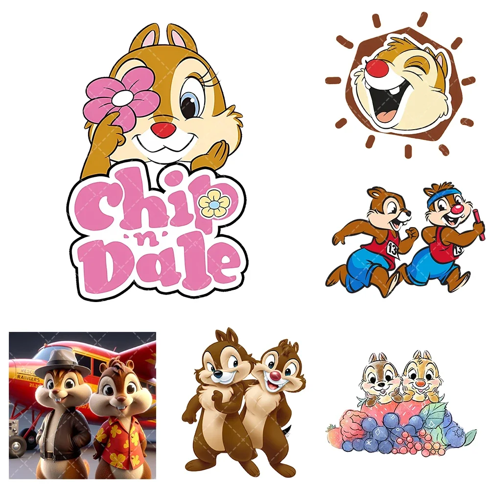 New chip and dale Iron On Heat Transfer Stickers For Clothes DTF Pinted Vinyl Thermal Appliques Washable T-Shirt Decal