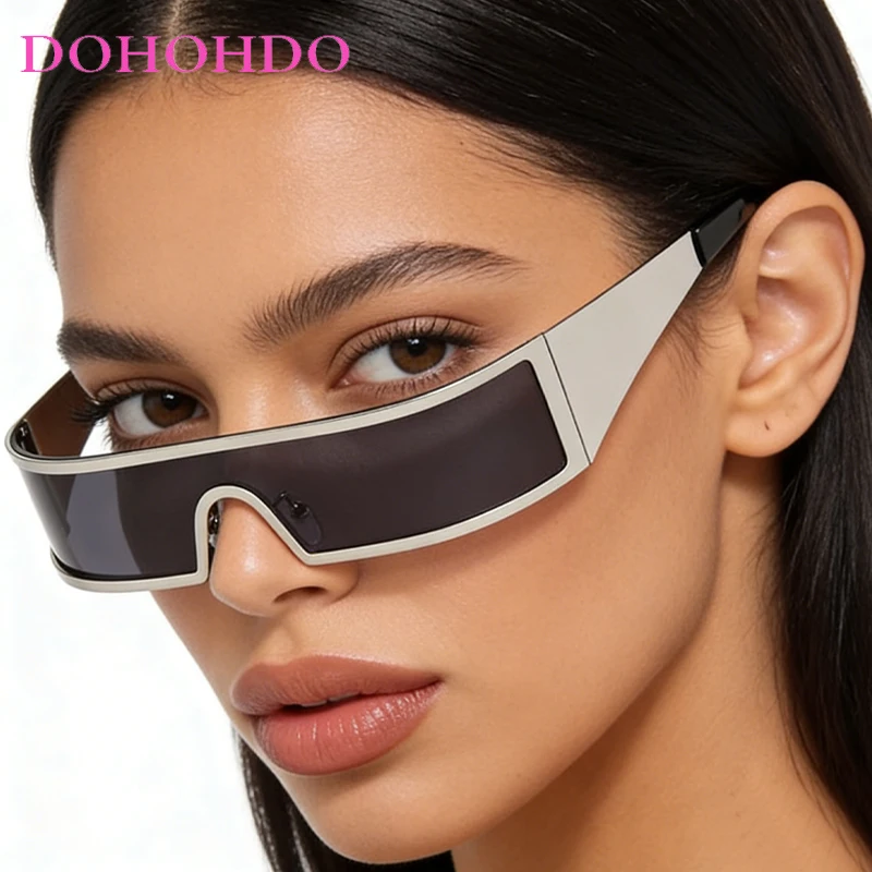 

2026 Trendy Retro Metal Square One-Piece Women's Sunglasses New Luxury Designer Punk Men Sunglass Outdoor Driving Eyewear UV400