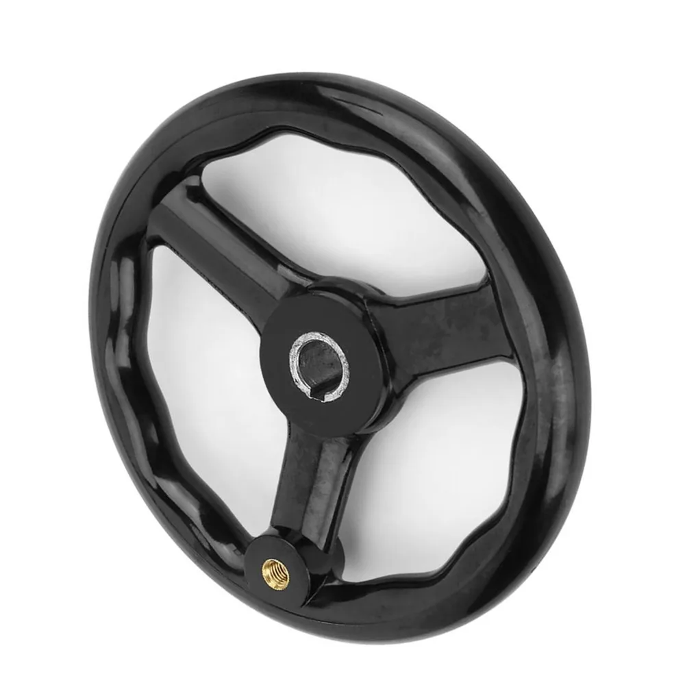 Bakelite Material Lathe Handwheel 18mm Thread Hole 200mm Diameter 3 Spoked Handwheel Black Color With Handle Round Handwheel