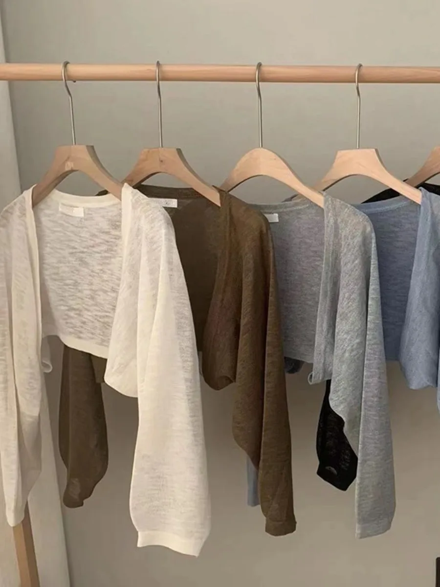 

Ice Silk Knitted Sunscreen Cardigan 2025 Summer Short Sleeve Lace Shrug Blouse Lightweight Cover Up For Camisole Dress Beach​​