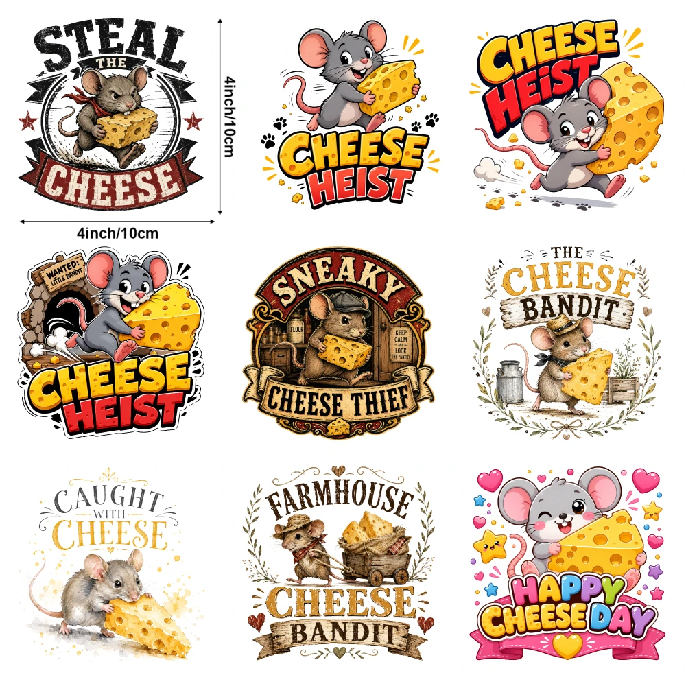 9 Pcs Cheese Heist Iron on Transfers Iron on Decals for T Shirts Easy to heat press decals Hoodie DIY Crafts Iron On Transfer