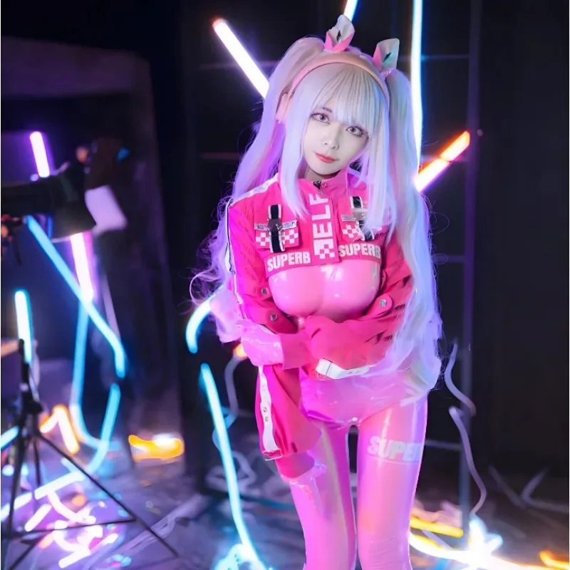 Игра NIKKE The Goddess of Victory Alice Косплей Костюм Облегающий Розовый Кожаный Комбинезон Куртка Пальто Перчатки Комплект Вечерние Карнавальные Костюмыc; 6