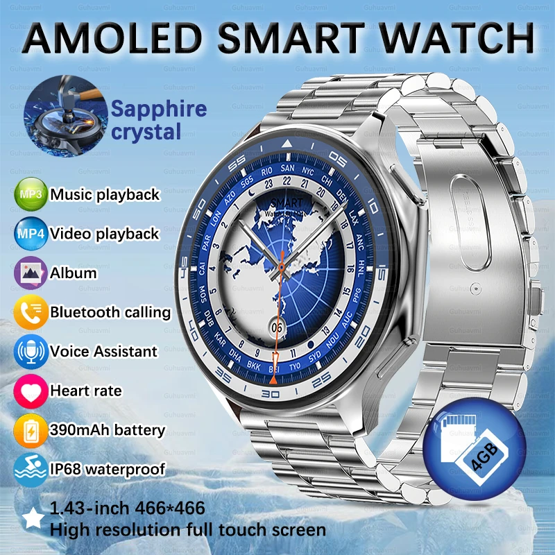 Luxury Smart Watch Men 4GB Memory Local MP3 Music Player Intelligent Recording Bluetooth Call Smartwatch Sports Health Detection