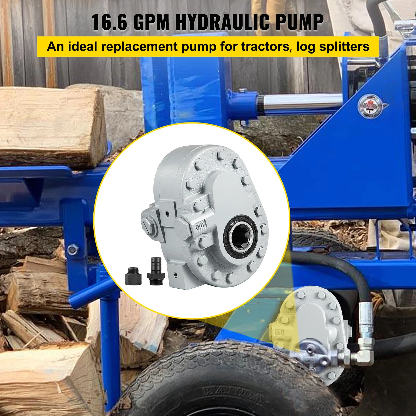 VEVOR Hydraulic Pump 16.6GPM / 21.2GPM Hydraulic Motor 540RPM Log Splitter 2500PSI SAE 12 Outlet Port for Truck Tailgate Lift