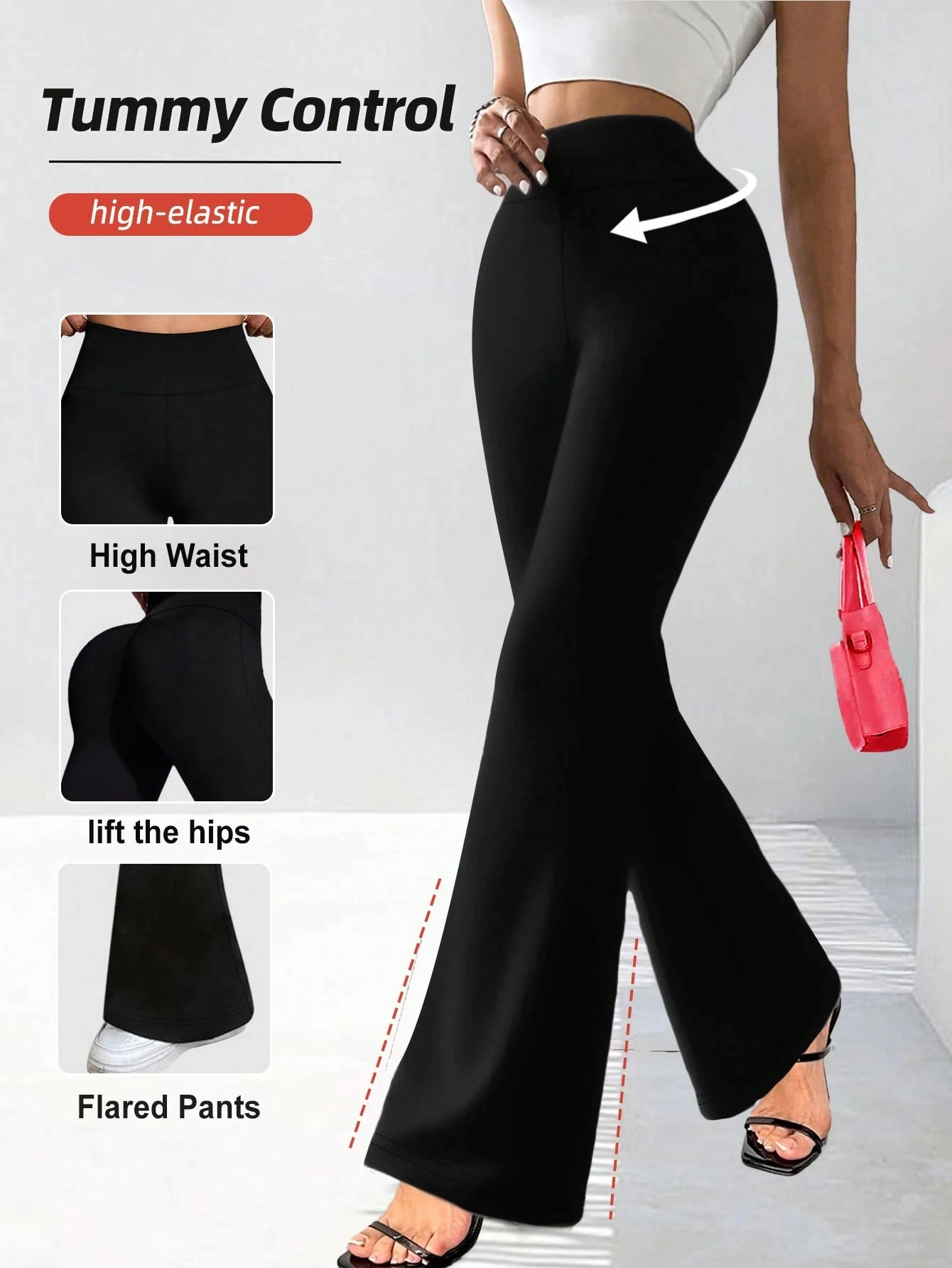 

Новинка 2026: Черные женские брюки-клеш с высокой талией, эластичные, с эффектом утягивания живота и подтяжки ягодиц, повседневные, длинные