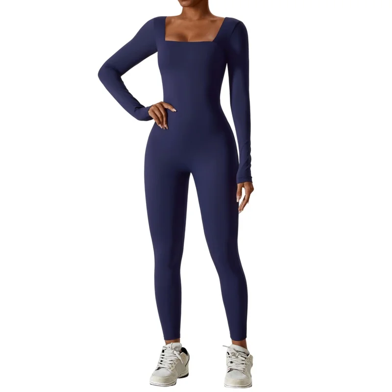 Autumn and Winter Tight Long Sleeve Yoga Wear Naked Women Sense Fitness Exercise Quick-Drying Yoga Jumpsuit8150