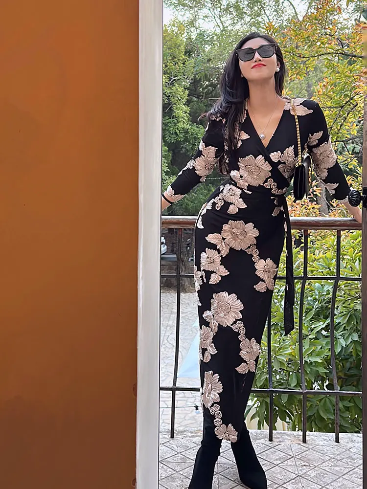 

New Chinese Sle Gold Tead Embroidered Body Wrap Dr Women's Autumn Waist Inward Slimming Butt Covering Skirt