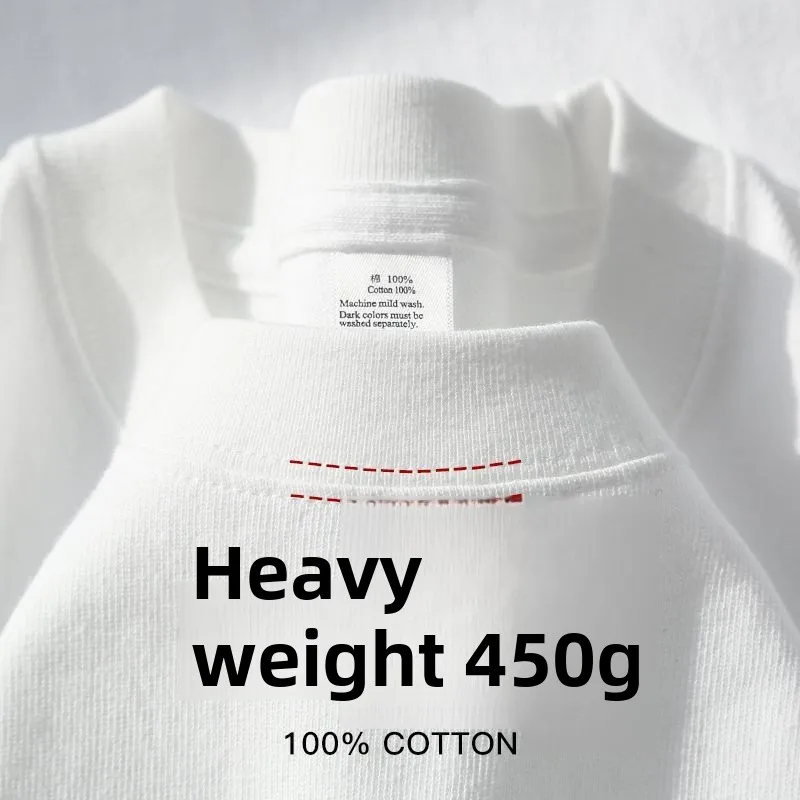 Xin Jiang Cotton 450g M2 Heavy Cotton Short-sleeved T-shirt Men's and Women's Bottoming Shirt Summer White Round Neck Loose 2025 image 4