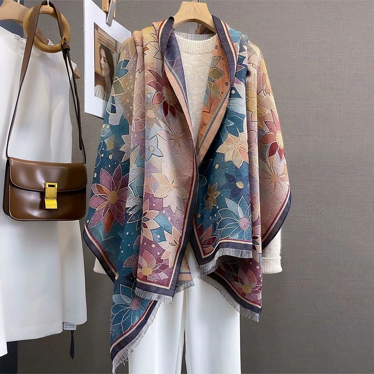 

Women Winter Warm Pashmina Scarf Luxury Faux Cashmere Wraps Thick Shawl Blanket Bufanda Poncho 2025 New
