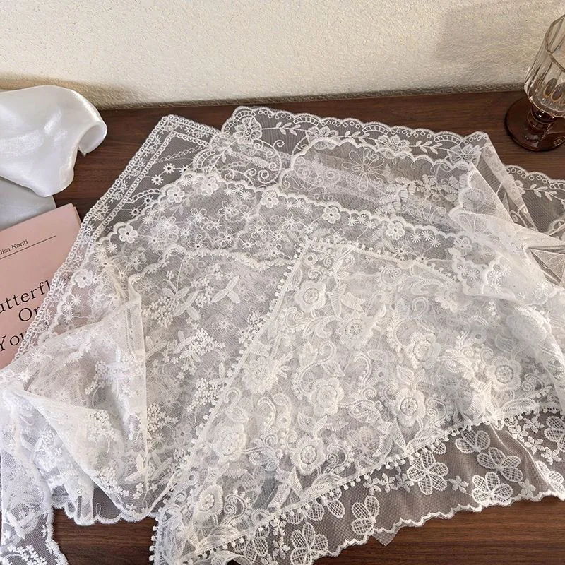 Écharpe triangulaire multifonctionnelle, couleur crème, dentelle, ceinture à nouer, bandeau, Style bohème, accessoires pour femmes