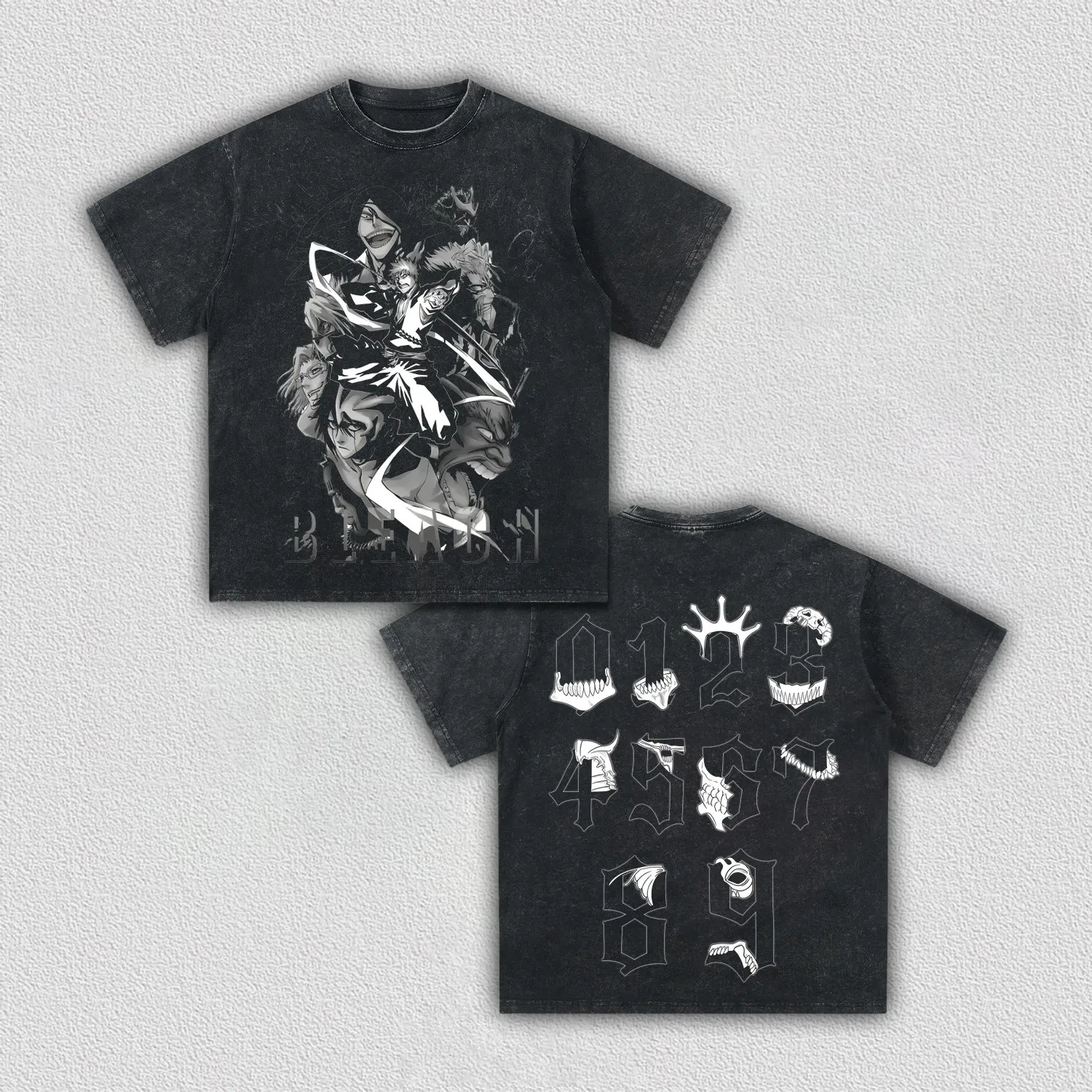 Harajuku Manga BLEACH Printed Retro T-shirt Vintage Washed Oversized T Shirt Men Clothing Casual Short Sleeve Cotton Tees Tops