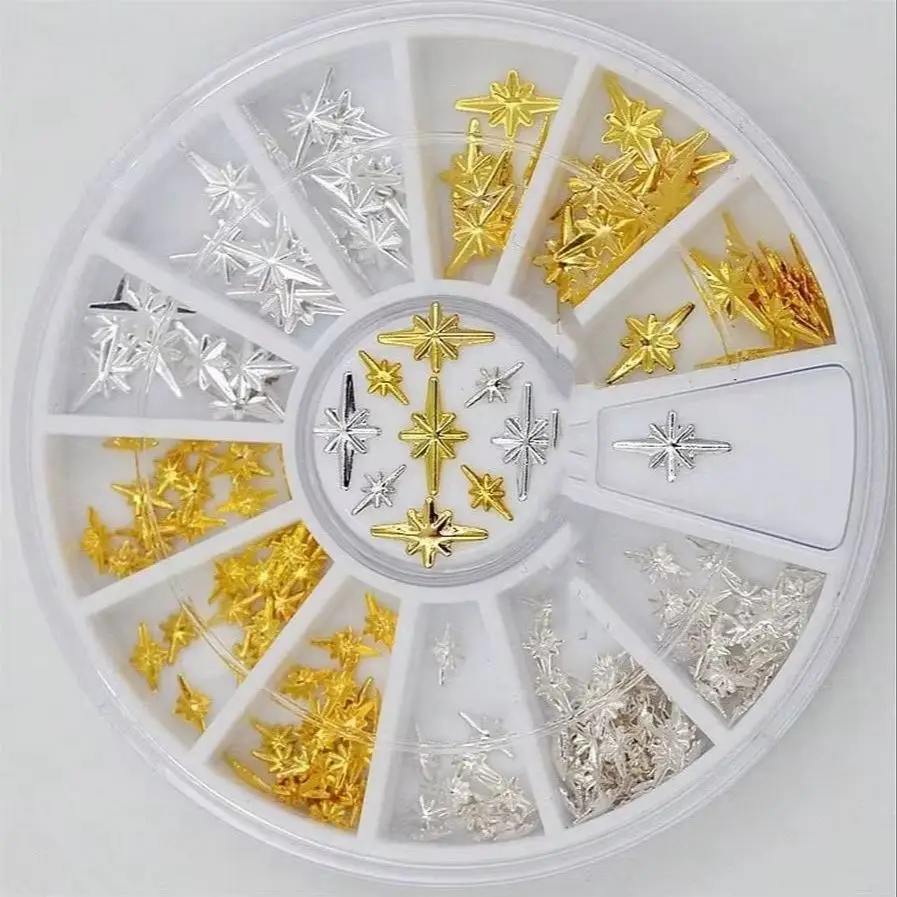 1Box Mixed 2 Sizes Gold Silver Starlight Metallic Nail Art Decorations Metel Copper Gem DIY Salon Charms Nail Gems Nail Supplies — zdjęcie 6