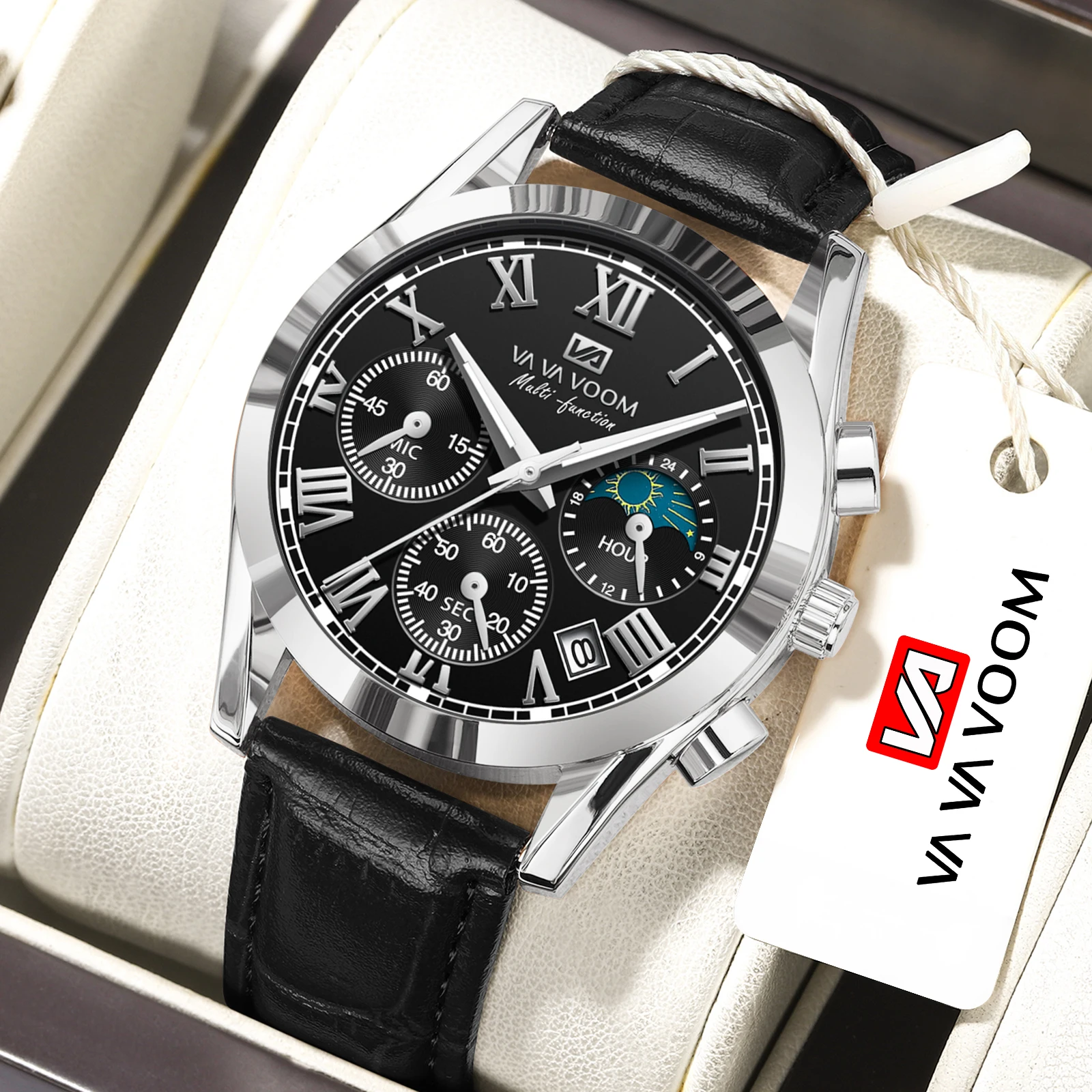 Fashion Sport Style Men's multifunctional 40mm Quartz Watch chronograph Watches for Man 3ATM Waterproof Luminous Date Moon Phase image 3