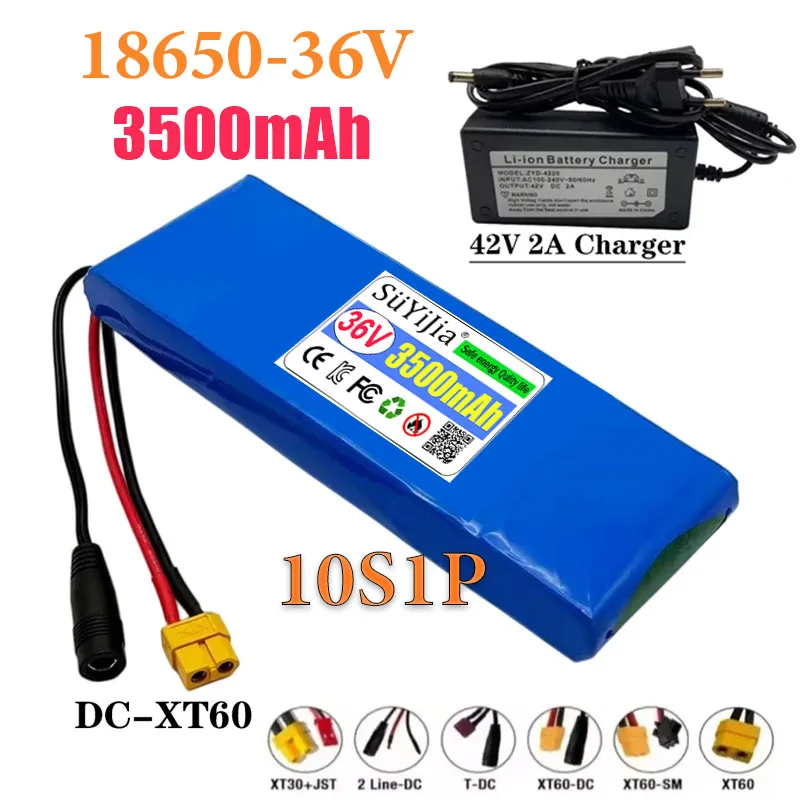 Große Kapazität 36 V 3500 mAh 10S1P 18650 Lithium-Ionen-Akku 3,5 Ah, mit BMS 500 W, ausgestattet mit 42 V 2 A Ladegerät