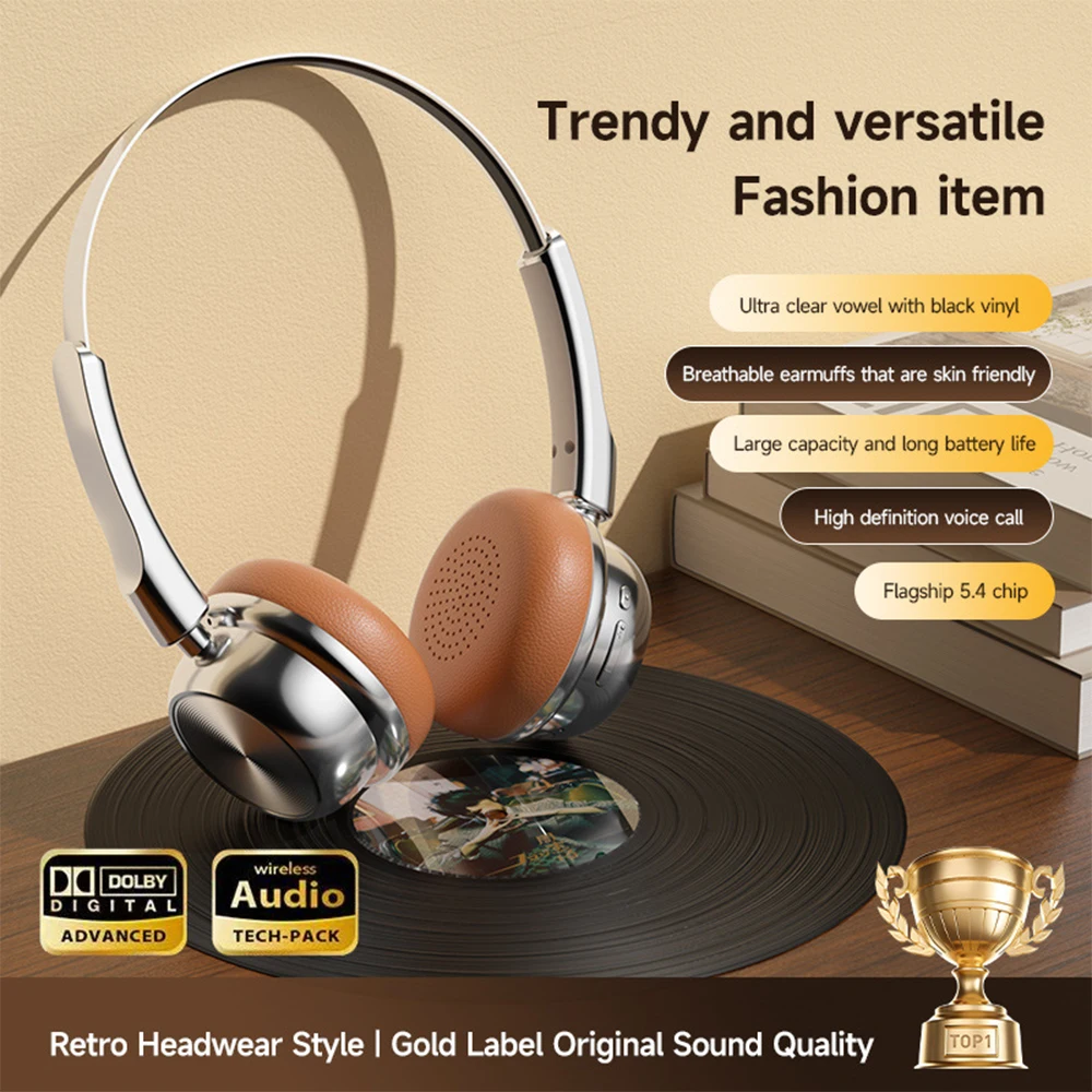 

Overear Headphone Retro Metal Clear Sound Noise Reduction Sports Headset Wireless Bluetooth 5.0 for Portable Travel Earphone