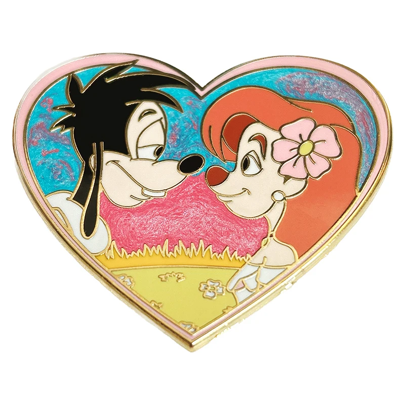 Quotation Two Cute Cartoon Couple Animals Lapel Pin Pink Heart Shape Hard Enamel Pink And Blue Glitter Gold Metal Badge For Gift