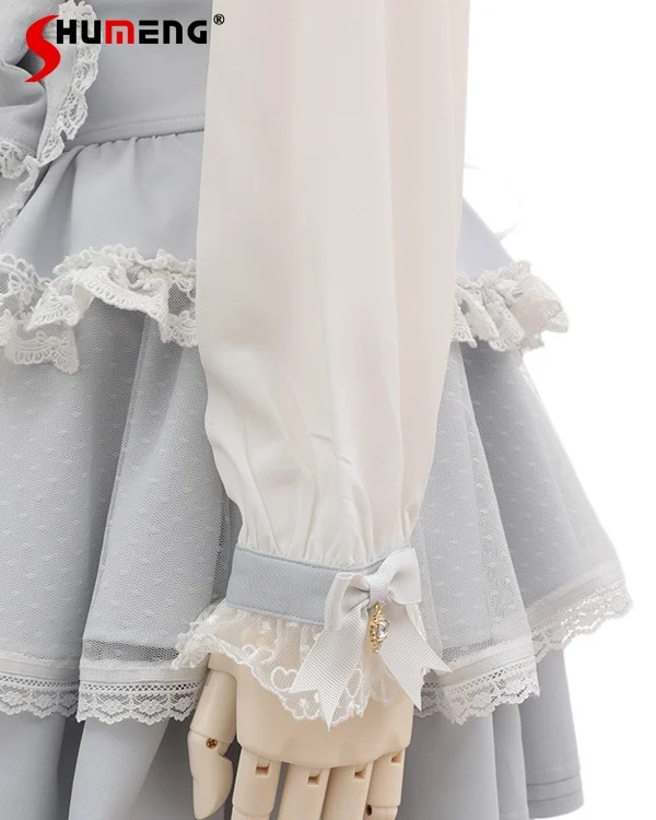 Lolita Mine Mass-Produced Knitwear Sweet Embroidered Bowknot Ribbon Knit Jumper Japanese Women Stap Skirts Femininas Elegantes