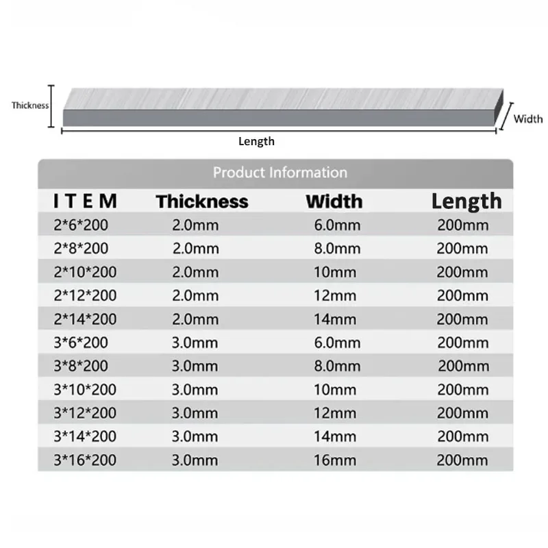 White Steel Knife HSS High Speed Steel Square Milling Engraving Bit Lathe CNC Turning Milling Tools Long 200mm Thick 2/3/4/6/8mm
