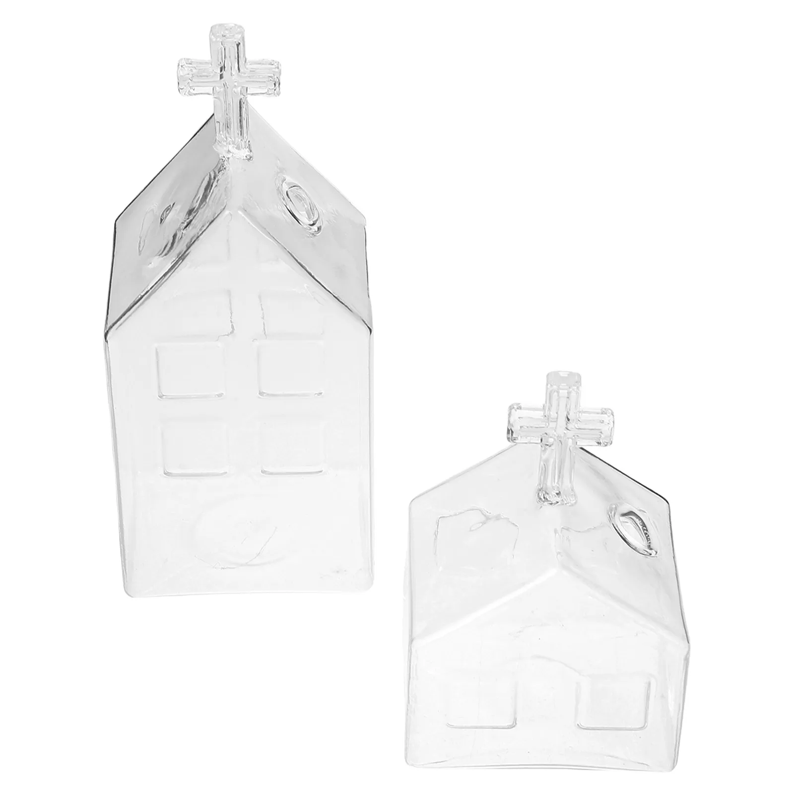

2Pcs Glass Bud Vase Decor - Shape Christian Flower Vase for Desk with Cross Design Clear Centerpiece Vases for Table Home