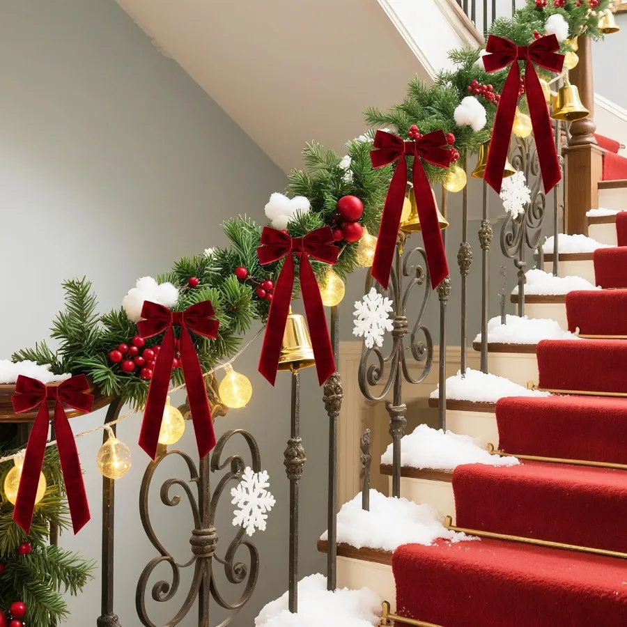 16 قطعة شريط مخملي الانحناء لشجرة عيد الميلاد الديكور خمر ريفي الحرفية الصغيرة الانحناء الحلي ل إكليل إكليل هدية التفاف #4