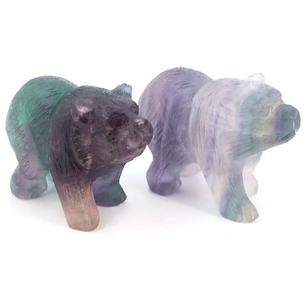 Natural Crystal Bear Figurine Fluorite Animals Stone Reiki Polished Craft Small Decoration Home Decor Christmas Present Souvenir