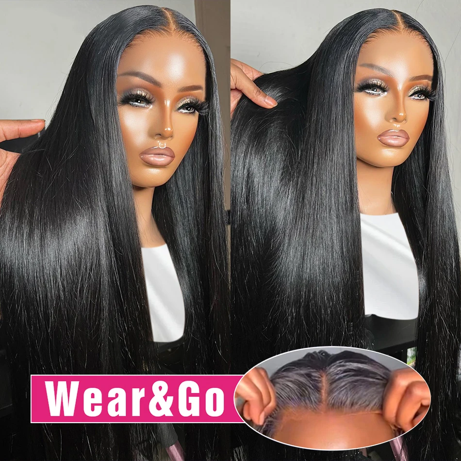 Straight Glueless Wig Human Hair Ready to Wear Pre Plucked Lace Frontal Wig Wear To Go Pre Cut 5x5 Lace Closure Wig