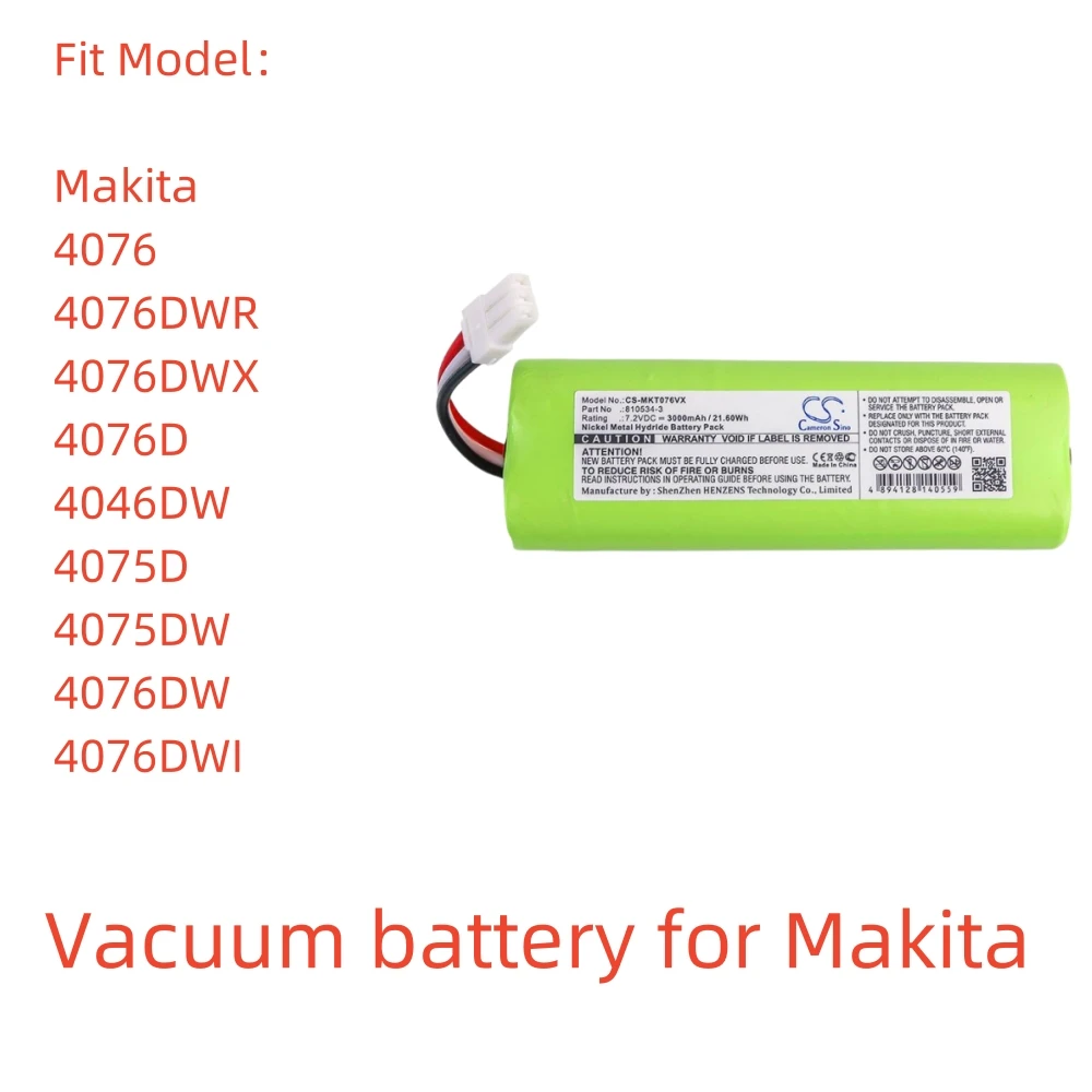 

Ni-MH Vacuum battery for Makita，7.2v，3000mAh，4076DWR 4076DWX