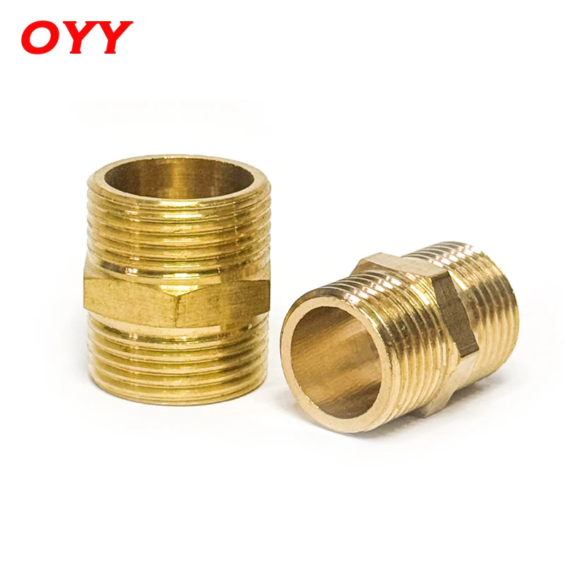 1/8 1/4 3/8 1/2 Brass Pipe Hex Nipple Fitting Quick Coupler Adapter Male to Male Thread Water Oil Gas Connector