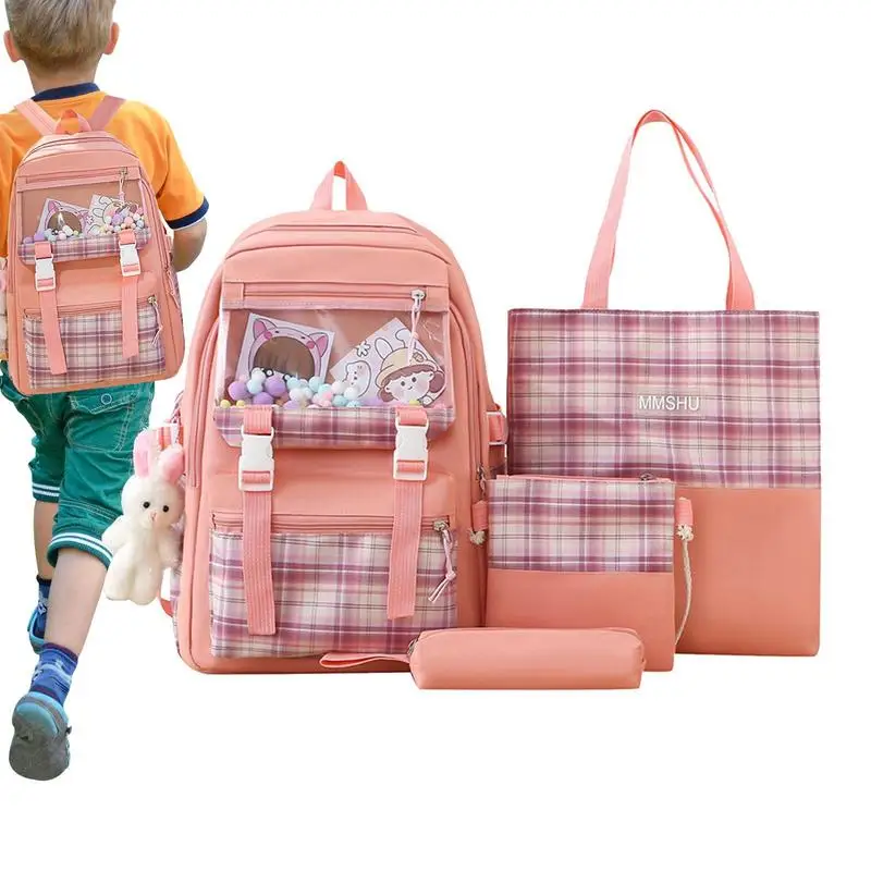 Sacs à dos mignons pour filles, ensemble de sacs à main pour adolescentes, sacs initiés avec pendentif lapin, poche de rangement, sac haute capacité, 4 pièces