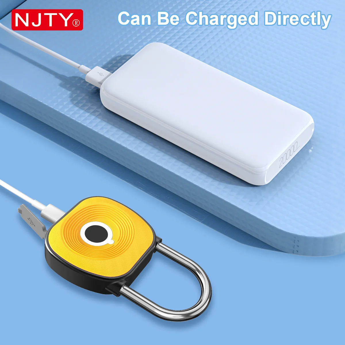 NJTY Fingerprint Padlock Digital Padlocks High Security for Outdoor, Luggage, Cabinet with USB Rechargeable Batttery Door Lock